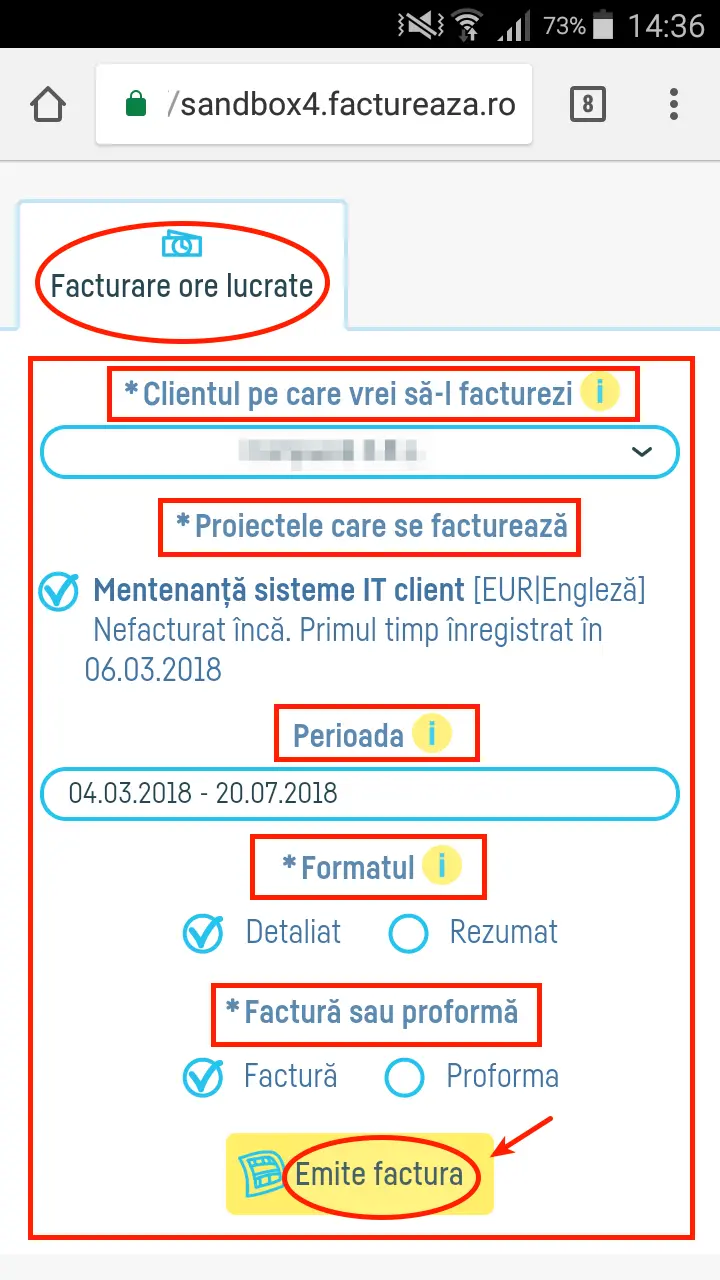 Cum emit o factură pe baza pontajului? - pasul 2